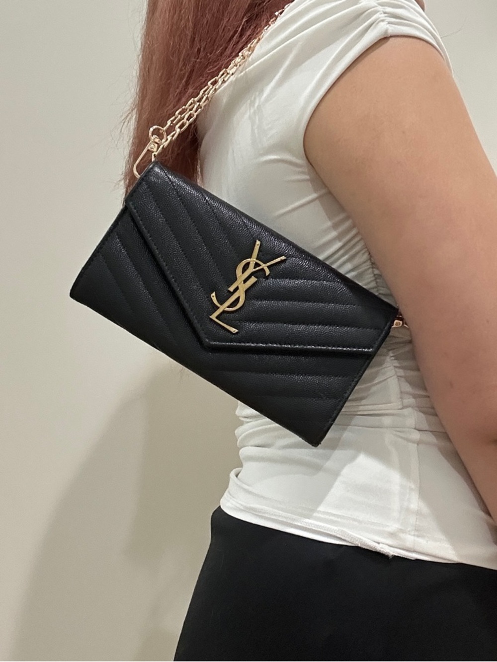 Black Yves Saint Laurent cassandre long flap wallet on chain gold - Picture 4 of 17